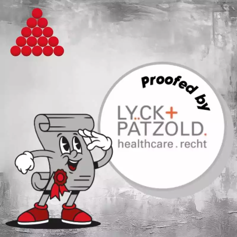 Logo: „Proofed by LYCK+ PATZOLD. healthcare recht“ mit parsmedia Logo.